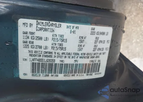 2001 Jeep Cherokee Sport z USA, uszkodzony, nr VIN 1J4FF48S51L628359